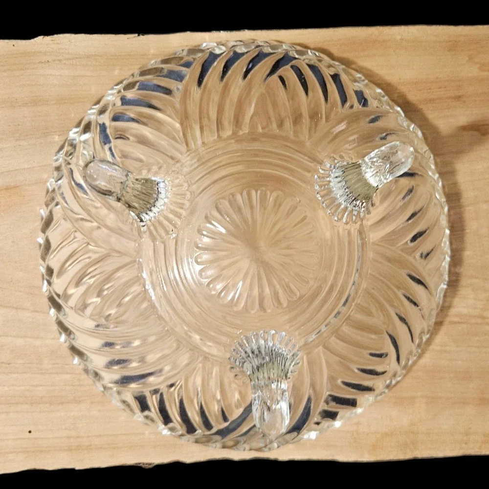 Vintage Clear Swirl Glass Footed Serving Bowl 8.75
